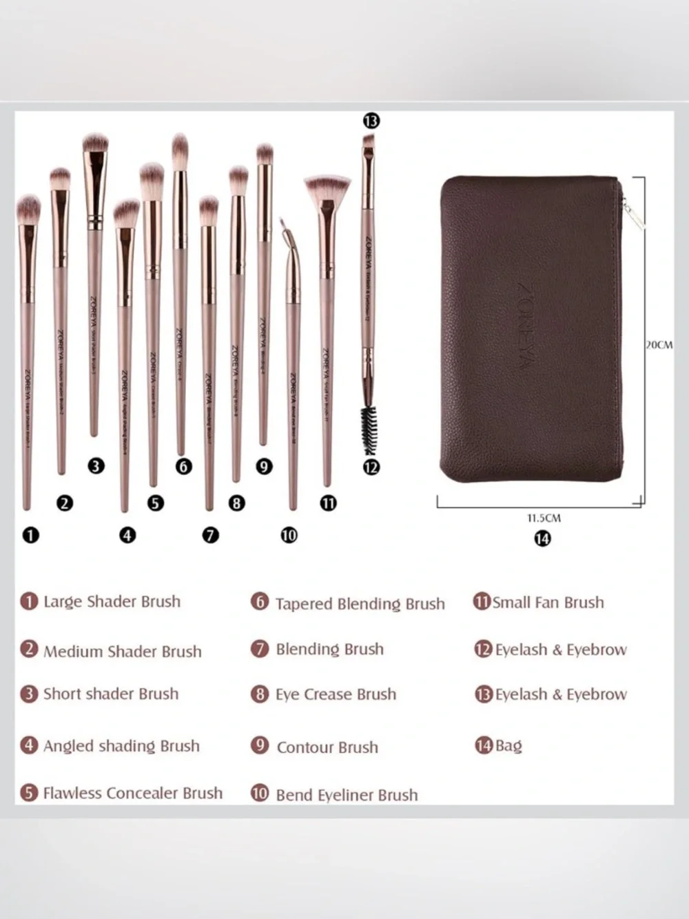 NWT~12pc Professional Eye Makeup Brush w/ Case Set~ Champagne Color